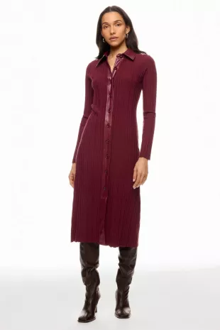 Variegated Rib Knit Leather Combo Dress