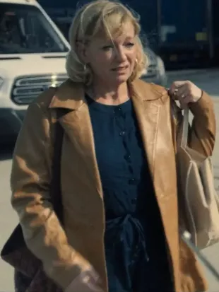 Adolescence Christine Tremarco Brown Leather Coat