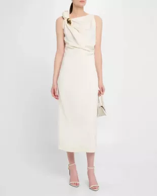 Escha Soni Removable Brooch Knotted Sleeveless Midi Dress