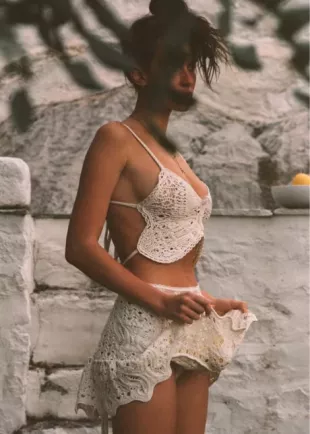 Dioriviera Ecru Cotton Crochet-Effect Knit