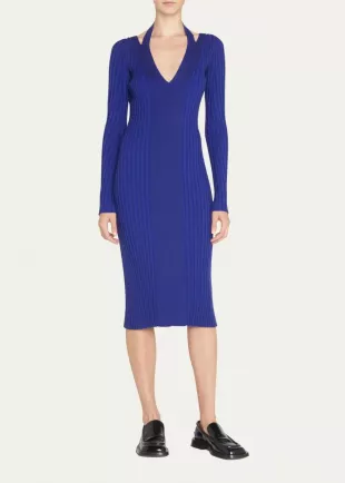 Ribbed-Knit Halter Midi Dress