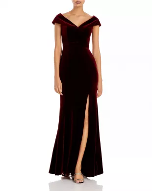 Off-the-Shoulder Fluted Velvet Gown