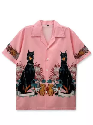 First Dates Beach Club S01 Pink Dog Print Hawaiian Shirt