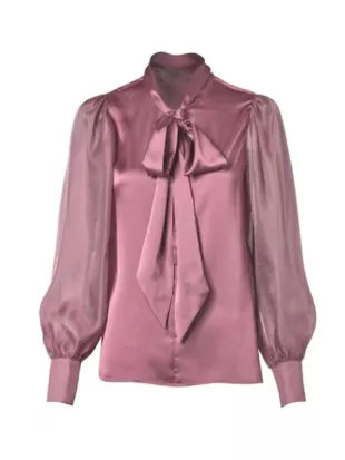 The Traitors UK S04 Claudia Winkleman Pink Silk Blouse