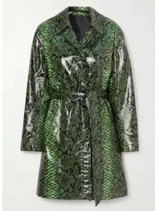 His and Hers Tessa Thompson Green Snake Trench Coat