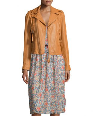 Ailey Paper-Weight Leather Moto Jacket, Honey