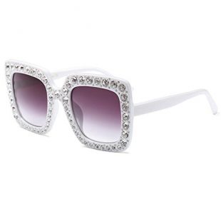 Aiweijia Lunettes de soleil femmes lunettes de soleil en cristal étincelant monture carré lunettes