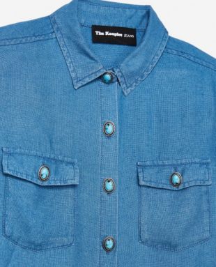 Chemise bleue boutons turquoise