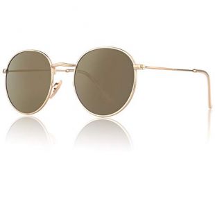CGID E47 Petites lunettes de soleil polarisées inspirées du style retro vintage Lennon en cercle métallique rond