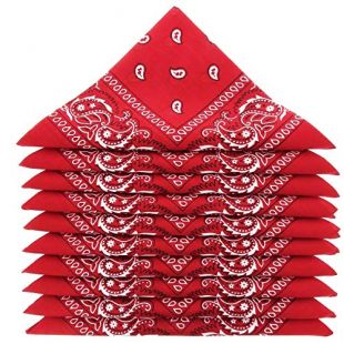 KARL LOVEN Lot de 5 bandanas 100% Coton paisley foulard fichu 25 couleurs au choix (Lot de 5 identiques, Rouge)