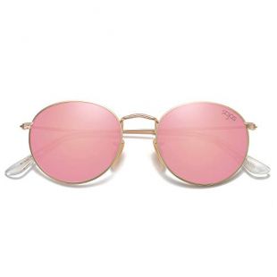 SOJOS Ronde Vintage Rétro Miroir Anti-UV Lunettes de Soleil Unisexe Polarisées SJ1014 avec Or Cadre/Rose Lentille