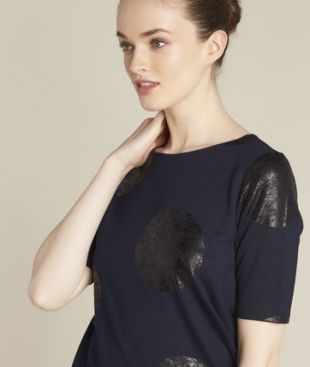 Tee shirt bleu marine imprimé pois