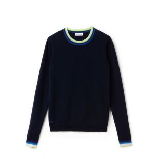 Women's Crew Neck Cashmere Jersey Sweater With Striped Accents