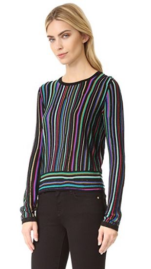 Diane Von Furstenberg Leela Metallic Turtleneck Sweater in Royal newest Navy Stripe