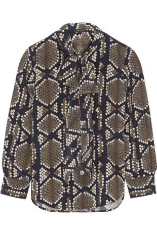Pussy bow snake print silk crepe blouse