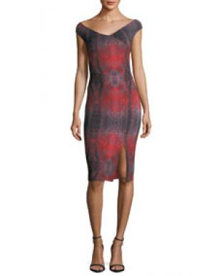Chiara Boni La Petite Robe Irene Printed Bateau Neck Cocktail Sheath Dress