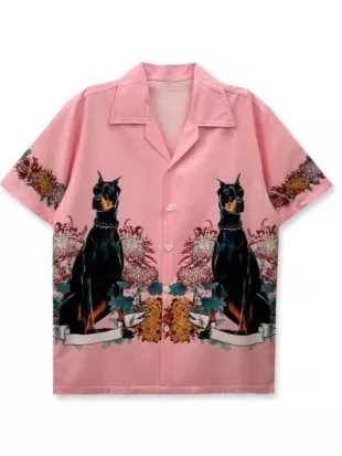 First Dates Beach Club S01 Pink Dog Print Hawaiian Shirt