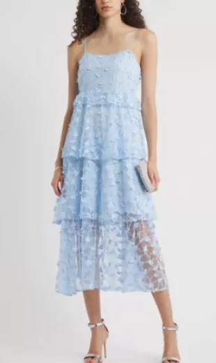 3D Floral Embroidered Lace Midi Cocktail Dress