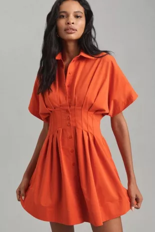 The Tobie Button Front Pleated Shirt Dress