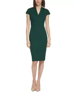 V-Neck Cap Sleeve Sheath Dress