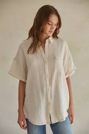Woven Cotton Gauze Button Down Shirt