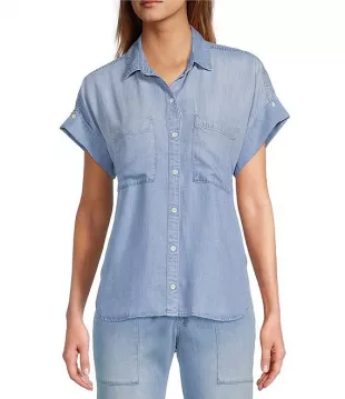 Chambray Short Sleeve Button Front Shirt