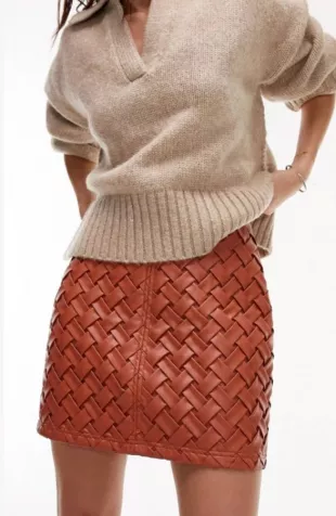 Woven Weave Leather Mini Skirt