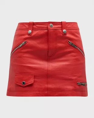 Jeans Leather Zip Pocket Skirt