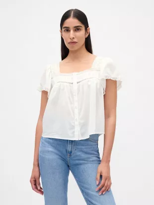 Lace Trim Square Neck Top