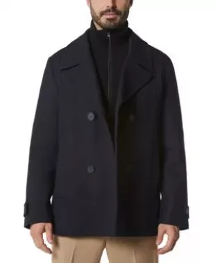 Danton Peacoat with Inset Bib in Charcoal
