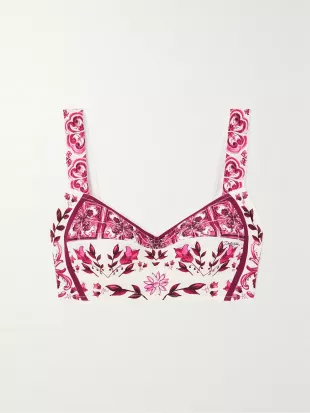 Maiolica Cropped Printed Stretch Silk-blend Bustier top