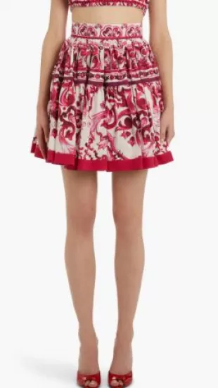 Maiolica Pleated Printed Cotton-poplin Mini Skirt