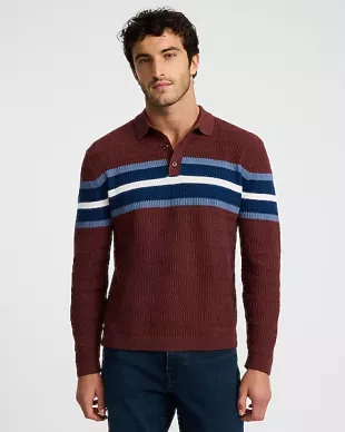 Varsity Striped Textured Knit Sweater Polo