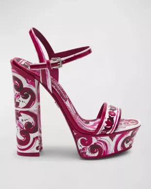 Printed Leather Ankle-Strap Sandals