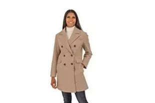 Double Breasted Melange Faux Wool Peacoat