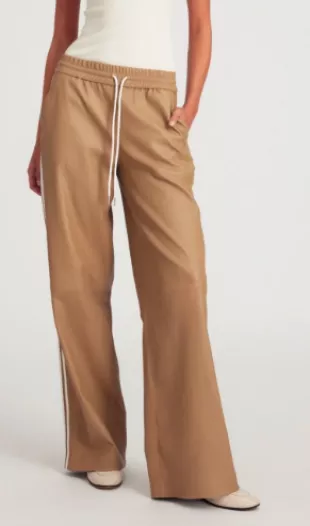 Khaki Leather Athletic Drawstring Pants