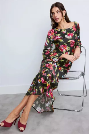 Floral Crew Neck Midi Dress