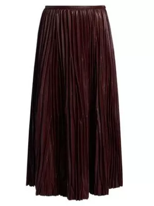 Rosalyn Pleated Faux Leather Midi-Skirt
