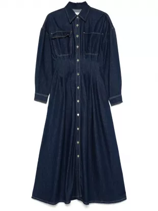 Nipped Long Sleeve Twill Maxi Dress