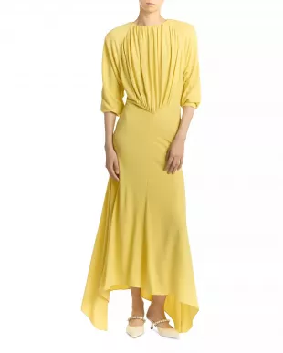 Gathered Long Sleeve Jersey Midi Dress