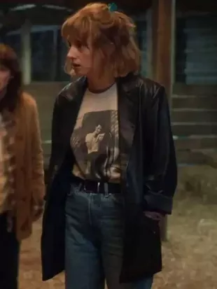 Stranger Things S05 Robin Buckley Black Leather Coat