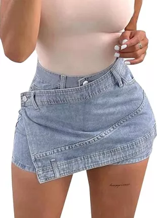 Jean Denim Skort Sexy High Waisted Asymmetrical Short Mini Skirt