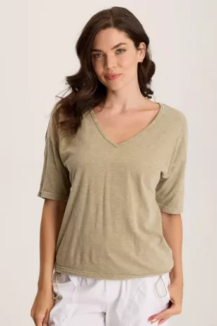 Rajni V Neck Cinchable Hem Tee