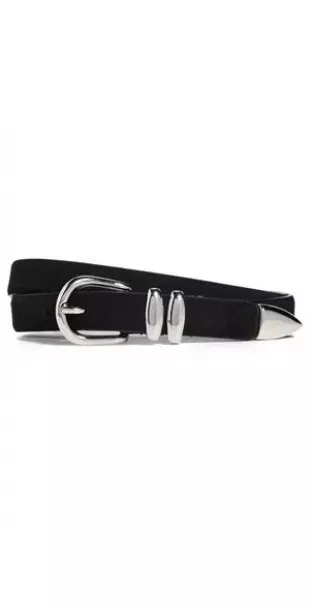 Skinny Double Fastener Leather Belt Black 70