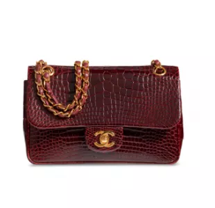 Burgundy Crocodile Small Double Flap Bag