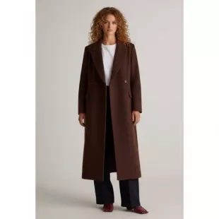 Italian Wool Tailored Long Coat in Dark Chocolate