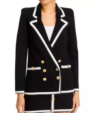 Black And White Contrast Trim Knit Blazer