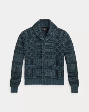 Indigo Jacquard-Knit Cotton Cardigan