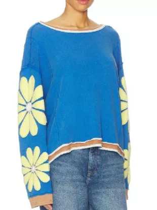 High Potential S2 Kaitlin Olson Flower Sleeves Blue Sweater