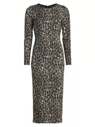 Leopard Print Jersey Midi-Dress